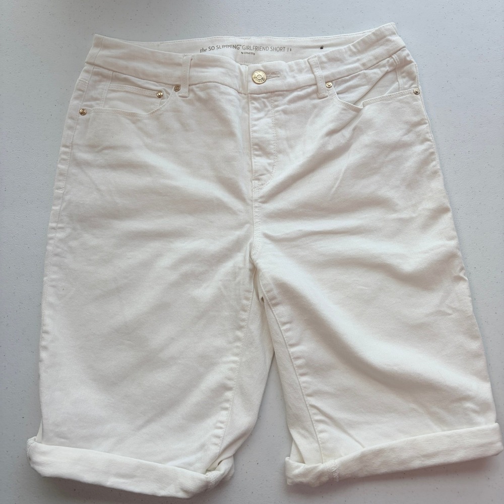 Chico's So Slimming Girlfriend Shorts Size 1 (8-10) White Excellent - Picture 3 of 8